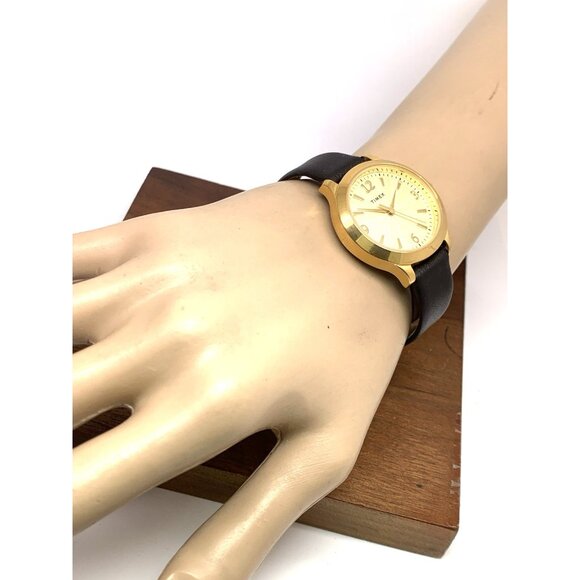 Timex Women's Watch TW2V36000 Quartz Gold Black Leather Band 32mm - Picture 4 of 13